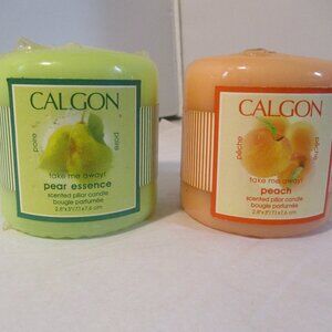 2 NOS New Calgon Scented Pillar Candles Pear and Peach by Coty